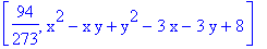 [94/273, x^2-x*y+y^2-3*x-3*y+8]